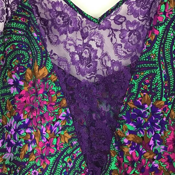 VTG Victoria's Secret Gold Label Lace Paisley Satin Print Nightgown Lingerie L - Picture 9 of 9